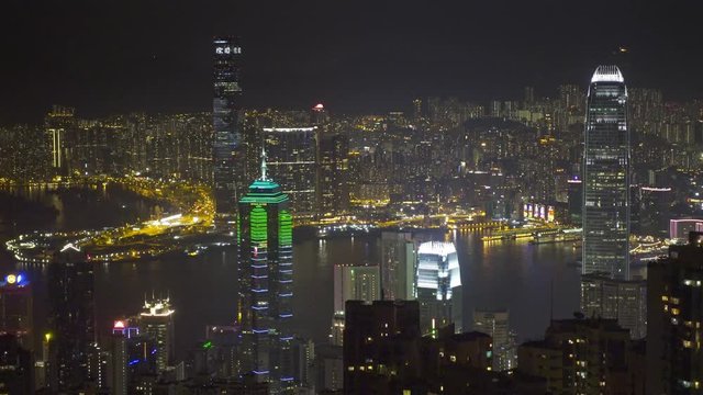 Hong Kong city at night, view from Victoria peak 4k
