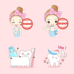 cartoon woman with teeth brush