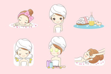 Fototapeta na wymiar Cartoon young woman enjoy spa