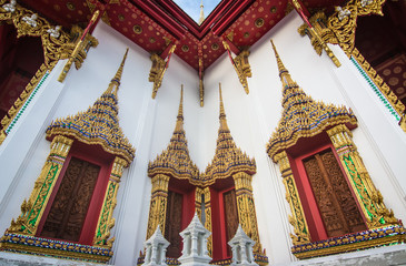 Thai temple, windows  and frames, Bangkok, Thailand.