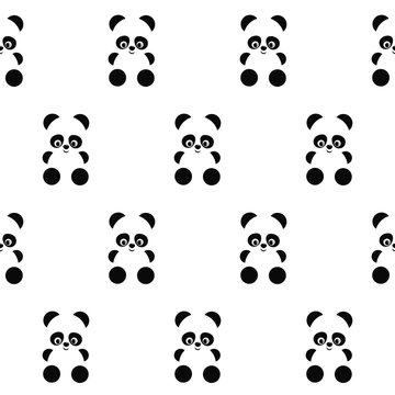 Panda seamless pattern on white background. Cute design for print on baby's clothes, textile, wallpaper, fabric. Vector background with smiling baby animal panda. Simple child style illustration.