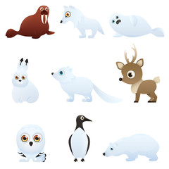 Set Arctic animals isolated on white background. Vector illustration