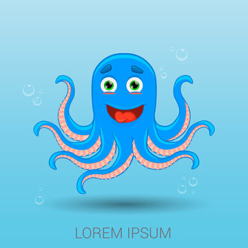 Colored cartoon octopus, cool drawings character