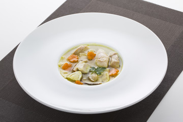 Italian soup with chicken and mushroom pasta