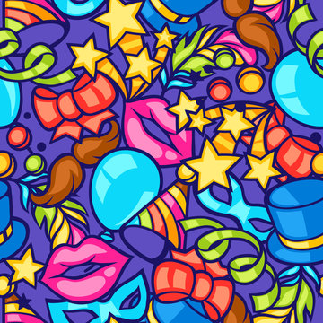 Celebration seamless pattern with carnival icons and objects
