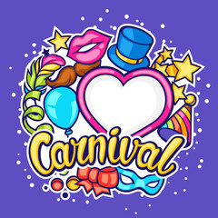Celebration festive background with carnival icons and objects