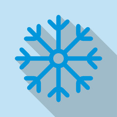 Snowflake icon. Snowflake in flat design with long shadow. Winter and Christmas card template. Colorful vector illustration. 