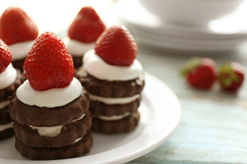Delicious strawberry cakes, closeup