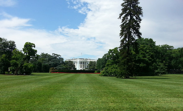 The southern lawn at the White House in Washington DC, USA