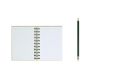 Notebooks, pencils top view isolated on white background.