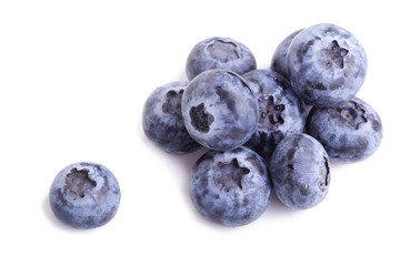 close up of blueberries on white background