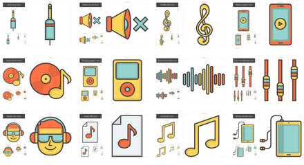 Music line icon set.