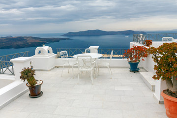 Fira. The capital of Santorini island in the Mediterranean Sea.