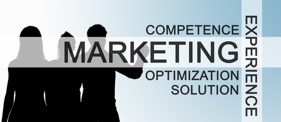 marketing concept - text banner with silhouette of people in the background