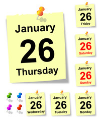 26 January, sheet of calendar. vector