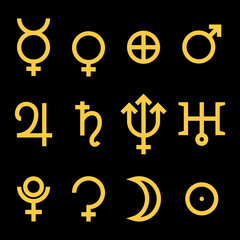 Zodiac and astrology symbols of the planets
