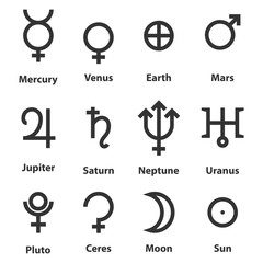 Zodiac and astrology symbols of the planets