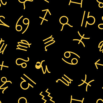 Seamless pattern Signs Of The Zodiac. Vector endless backdrop