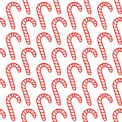 Candy cane seamless pattern. Vector hand drawn tileable background. Christmas and New Year design element for greeting card, wrapping paper, coupon and other print advertising. Red and white color