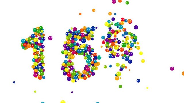Colorful dynamic 15 percent sign formed of multiple rainbow colored balls or spheres over a white background for advertising and marketing