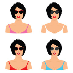 woman head desire with sunglasses set illustration
