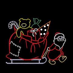 Santa Claus carries gifts on sledge