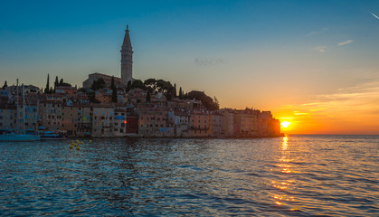 Naklejka premium Old town of Rovinj at sunset, Istrian Peninsula, Croatia