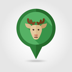 Deer flat pin map icon. Animal head vector