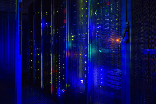 fantastic view of the mainframe in data center rows