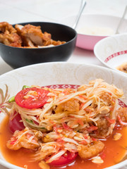 Papaya salad or som-tam ,Thai local food