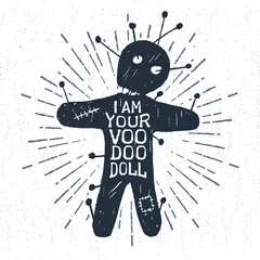  Hand getekend Halloween label met getextureerde voodoo-pop vectorillustratie en &quot I am your voodoo-pop&quot  belettering. © SlothAstronaut