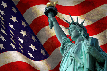 Statue of Liberty with USA flag in the background © mirecca