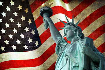 Statue of Liberty with USA flag in the background © mirecca