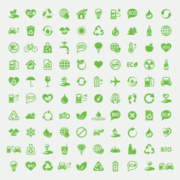 eco bio green simple icons om white background