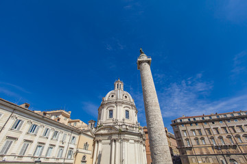 Fototapeta na wymiar Santa Maria di Loreto church and Trajan column in Rome