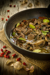Stufato di manzo e funghi, beef and mushroom stew