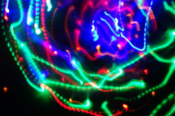 Chaotic lights in moriol blur out of focus - abstract photograph background.
