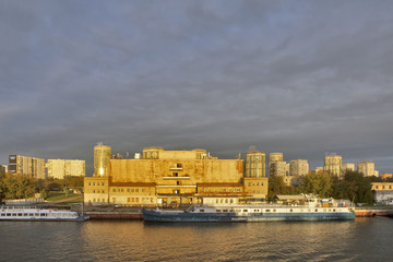 Naklejka premium View of the Khimki reservoir and North River Terminal (Northern Administrative Okrug)