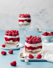 Raspberry dessert, cheesecake, mouse in a glass
