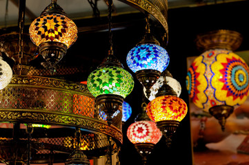 Traditional glass colorful Turkish lamps.