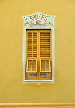 Architectural details of Arenzano buildings in Liguria, Italy.