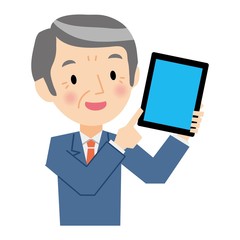 タブレット端末で説明するシニアビジネスマン