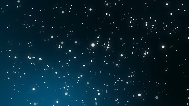 Festive starry night sky animation with glowing white dot particles flickering on a dark black teal blue gradient background.