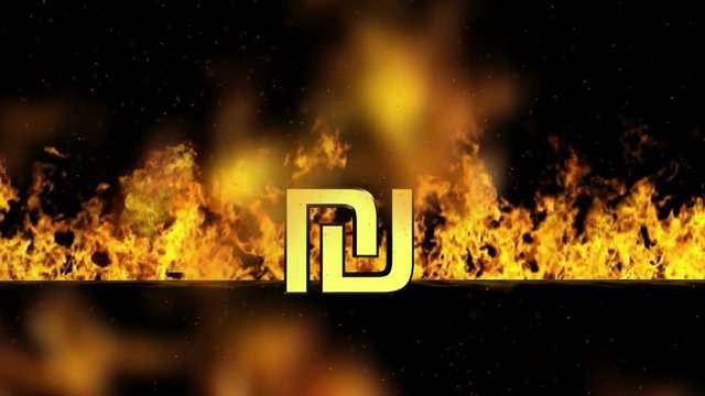Shekel Sign Burning Hot Word in Fire