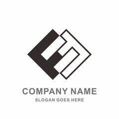 Monogram Letter F Geometric Square Outline Reflection Vector Logo Design Template