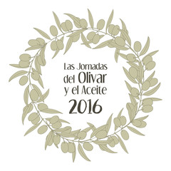 Vector sketch of olive tree branch. Festival  collecting olives