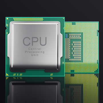 3d illustration modern multicore CPU on black background