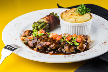 Duck Breast with Greens, and Potato Dauphinoise