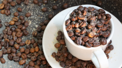 White Cup With Coffee Beans
