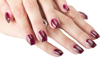 Close up of Female hands with red manicure